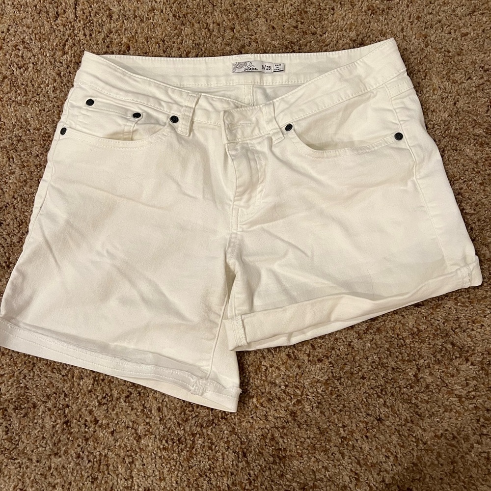 Prana white denim shorts cuff
